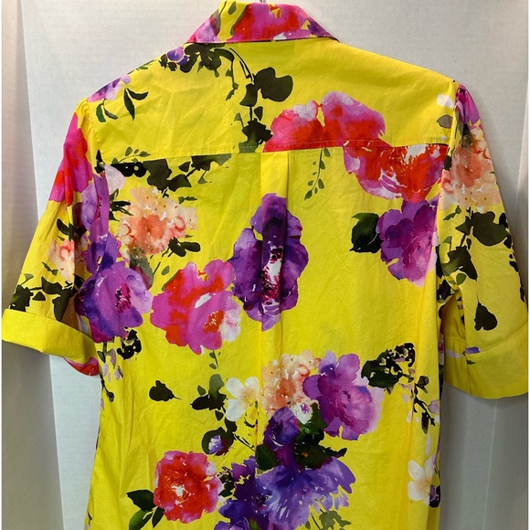 NY & C Madison Bright Floral Button Down Short Sleeve Cotton Shirt size Large - Picture 2 of 6